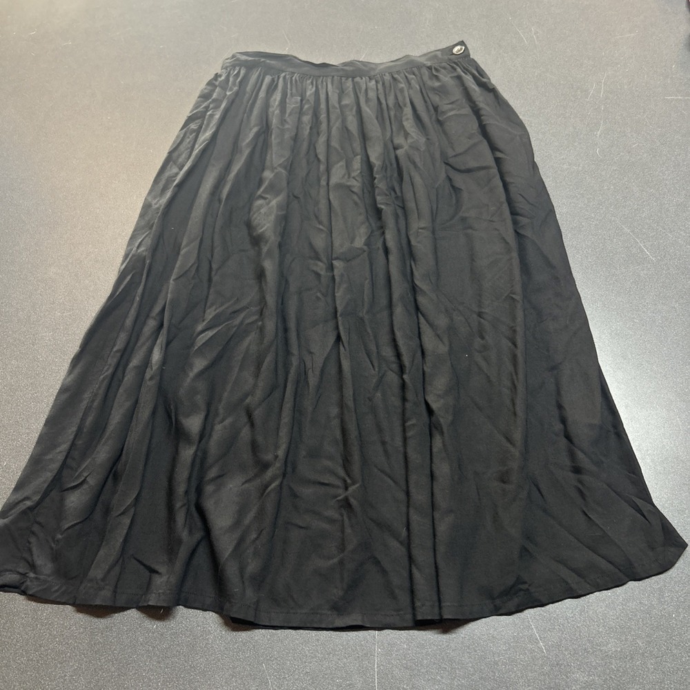 Vintage Leeds New York Pull-On Skirt Black Crinkled Maxi Size 16 Western Boho